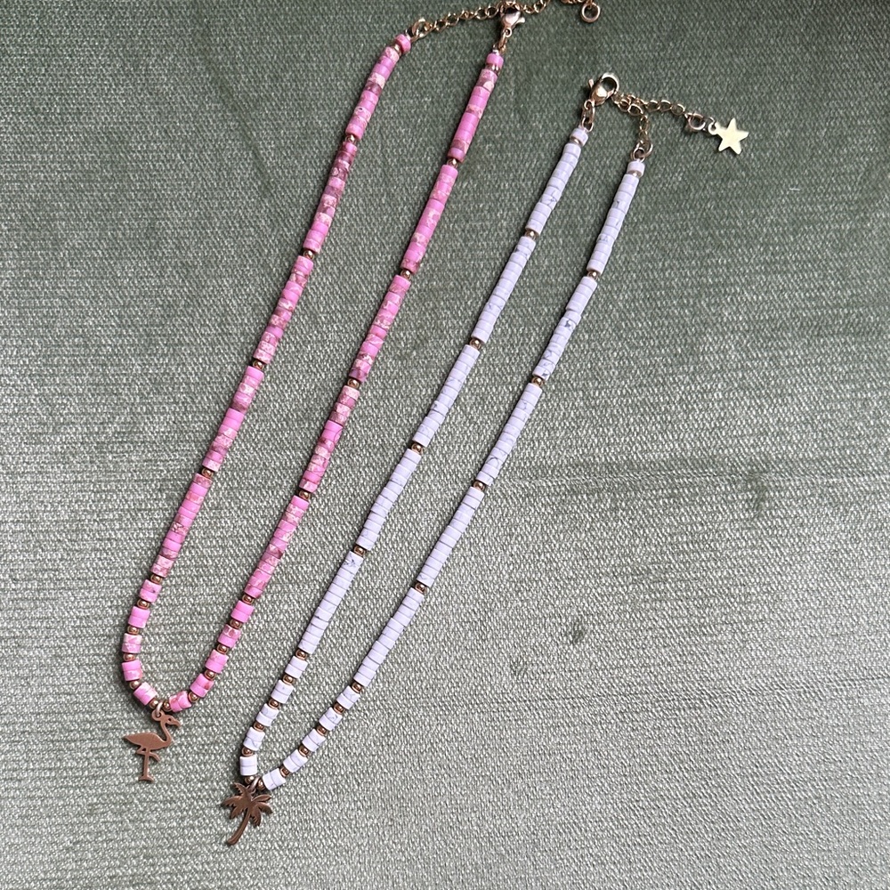 Pink and Purple Beaded Necklace Set